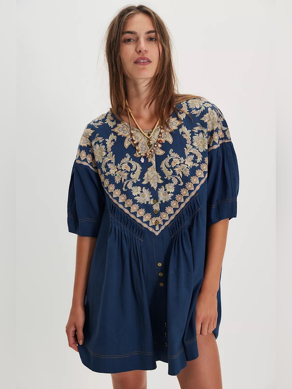 NWT FREE PEOPLE Orson Mini Dress | Indigo Combo MSRP $148 Size M
